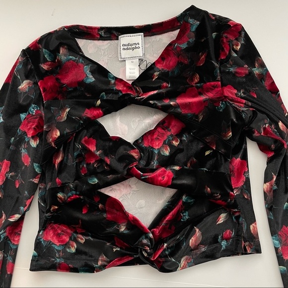 Autumn Adeigbo Rowenna Cutout Blouse velvet floral long sleeve crop 12 - Picture 6 of 10